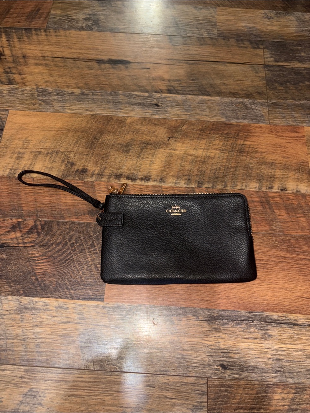 Coach Black Pebbled Leather Wristlet with Gold Hardware Double Sided